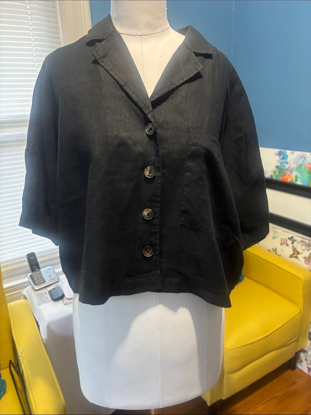 Dkny Black Short-Sleeve Button-Front Boxy Shirt